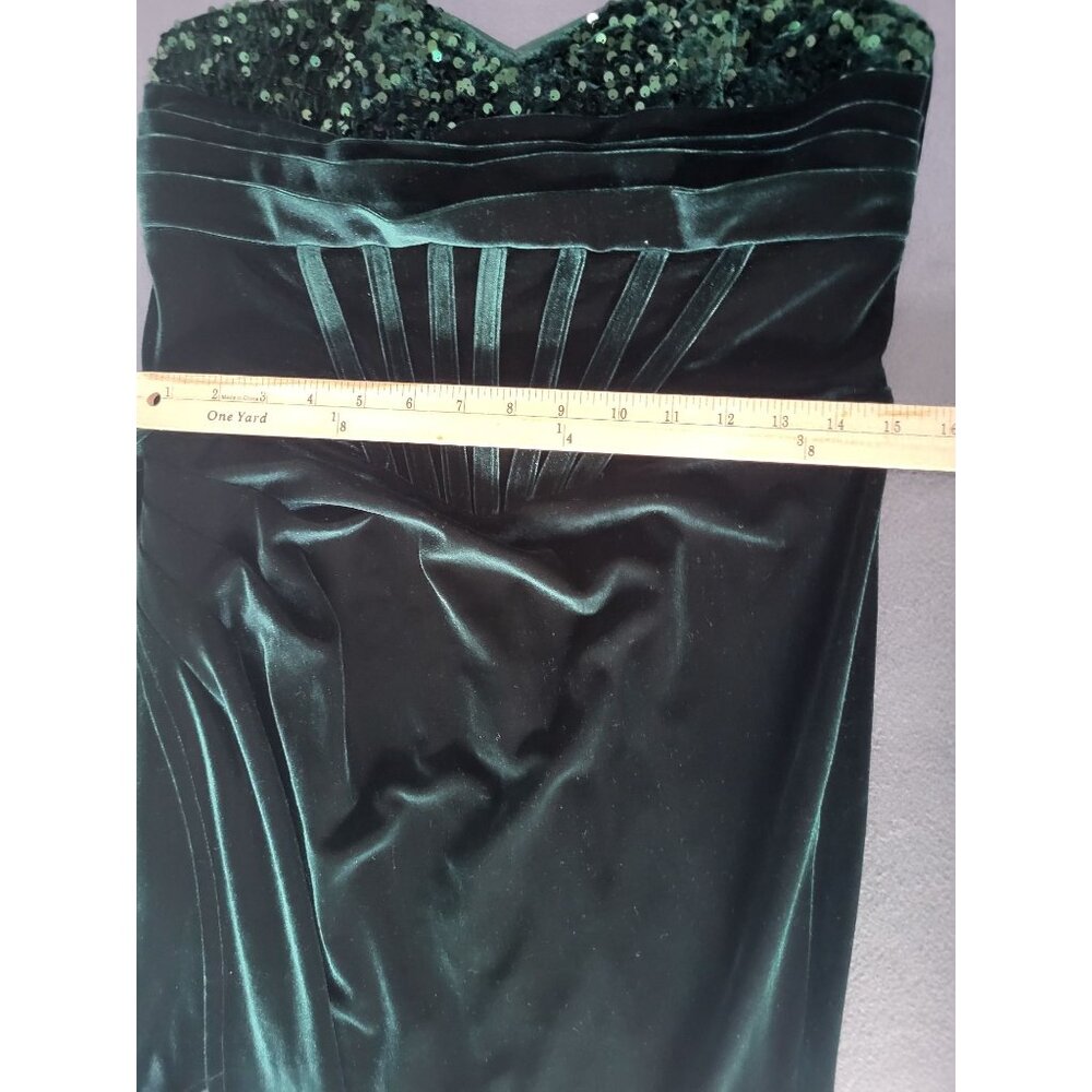Women's LG Emerald Green Velvet Strapless Dress High Slit Sequins Mermaid Corset - Picture 6 of 10